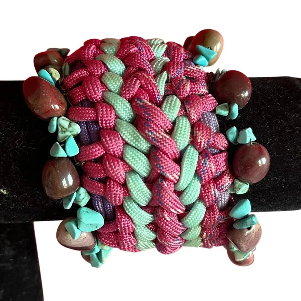 Paracord Bracelet with Stones Pink Purple Blue Hippie Festival Camping